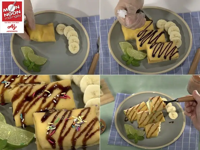 Cach lam Banh crepe kem chuoi MNMN Buoc 5