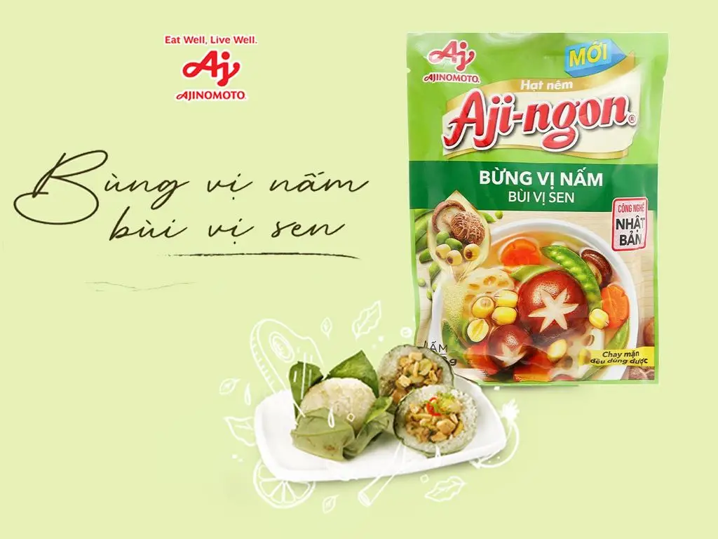Hạt n&ecirc;m Aji-ngon&reg; Nấm l&agrave; gia vị l&yacute; tưởng cho c&aacute;c m&oacute;n chay ngon
