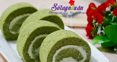 Cách làm bánh bông lan trà xanh cuộn kem tươi Đài Loan