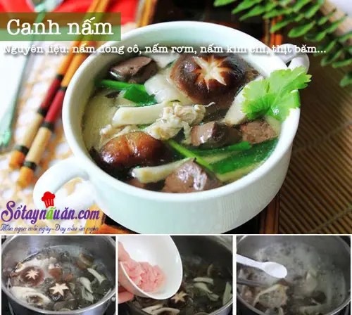 Canh thịt nấu nấm tươi