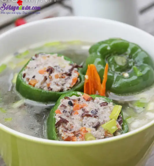Hướng dẫn cách nấu canh ớt chuông nhồi thịt ngon